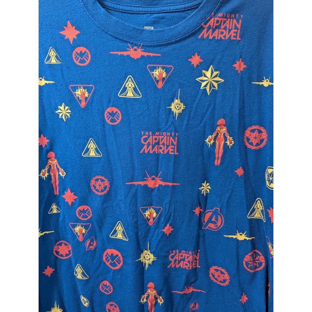 Marvel Captain Marvel All Over Print T Shirt Mens Large Blue Avengers MCU - Picture 6 of 7